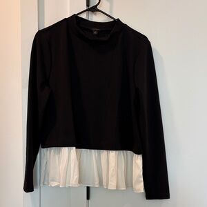 BRAND NEW Ann Taylor Black Long Sleeve Top with White Ruffle Hem